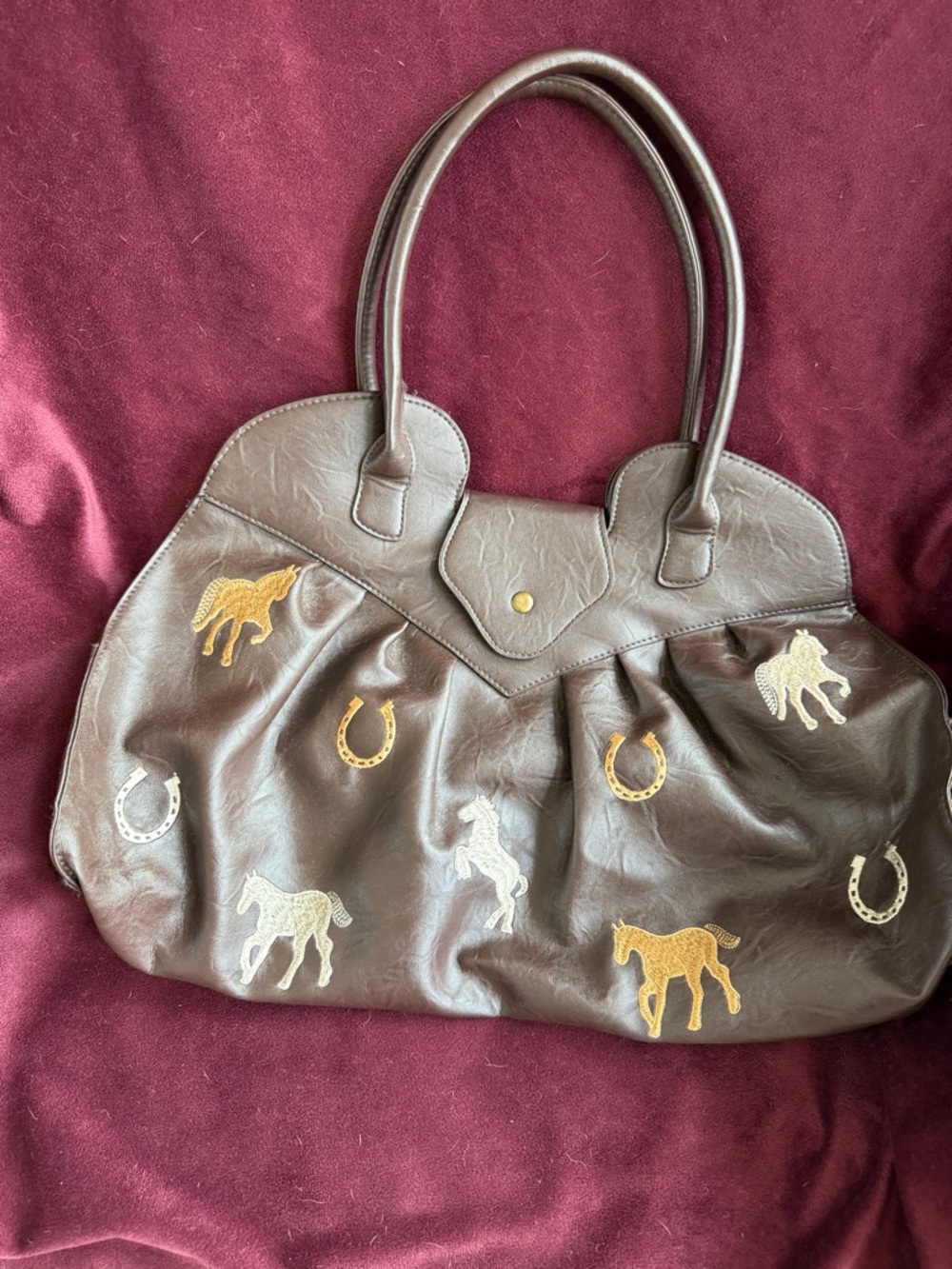 Braciano Brown Embroidered Horse Shoulder Bag